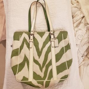 COACH Green and White Zebra Monogram Bag